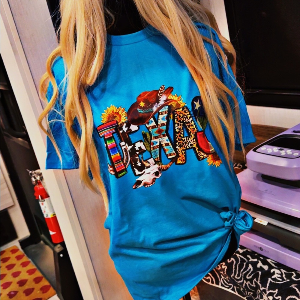 Women’s Teal/Blue graphic “Texas” T-Shirt